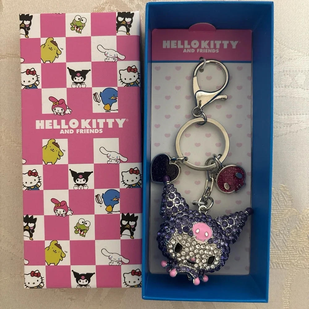 Hello Kitty Sanrio Kuromi Bling Rhinestone Women's Keychain Bag Charm New - Picture 5 of 6